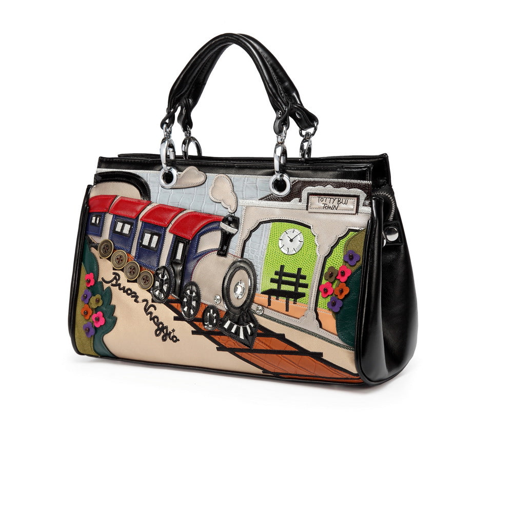 Train cartoon retro hand shoulder diagonal cross bag