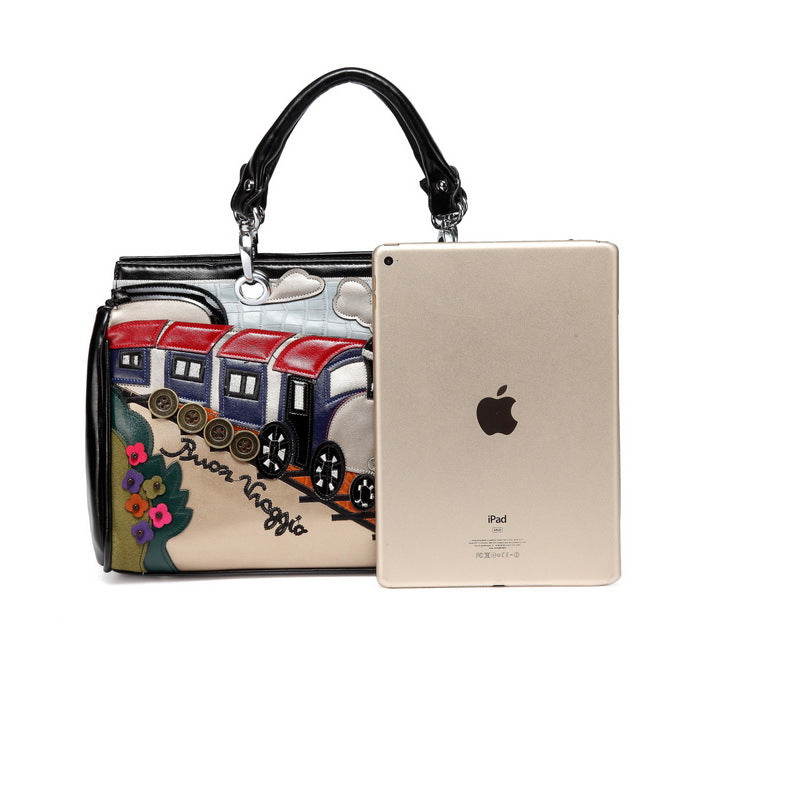 Train cartoon retro hand shoulder diagonal cross bag