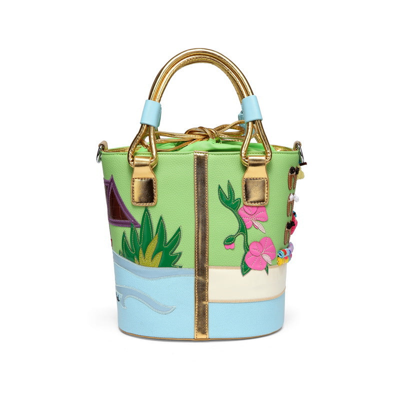 Art canvas bucket bag green casual portable diagonal bag