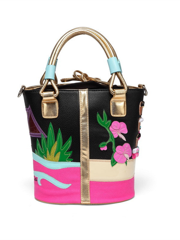 Art canvas bucket bag green casual portable diagonal bag