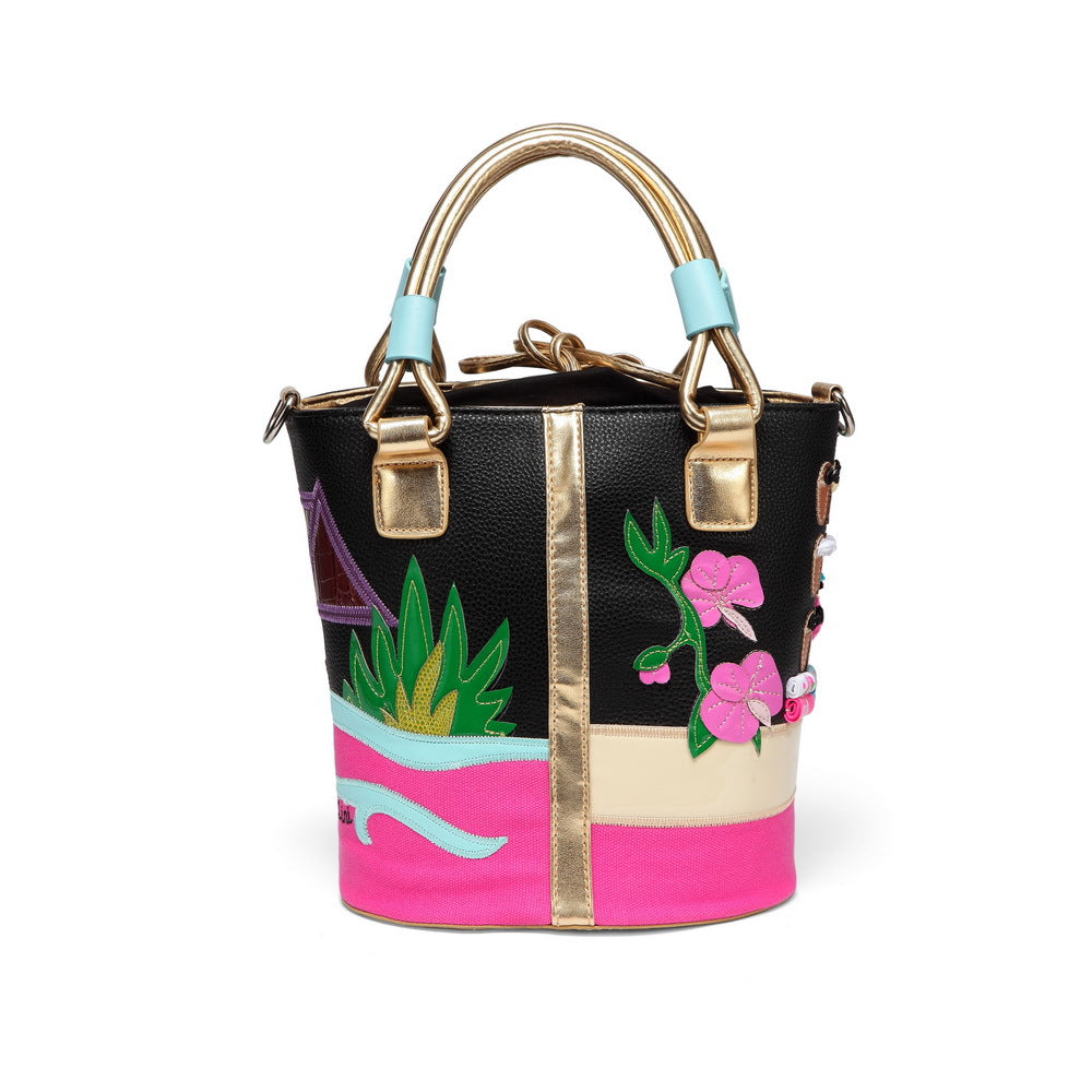 Art canvas bucket bag green casual portable diagonal bag