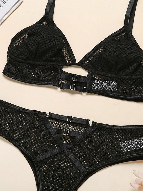 Triangle Net Yarn Hollow Split Lingerie Set