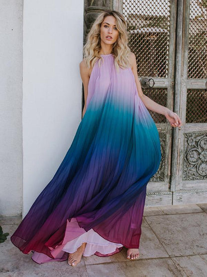 Halterneck Backless Gradient Maxi Dress
