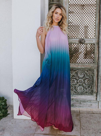 Halterneck Backless Gradient Maxi Dress