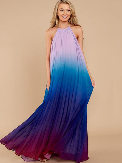 Gardient Backless Ruffled Maxi Dress