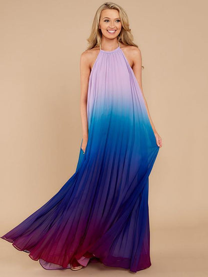 Halterneck Backless Gradient Maxi Dress