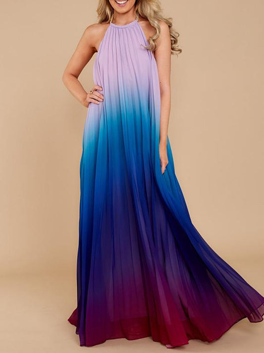 Gardient Backless Ruffled Maxi Dress