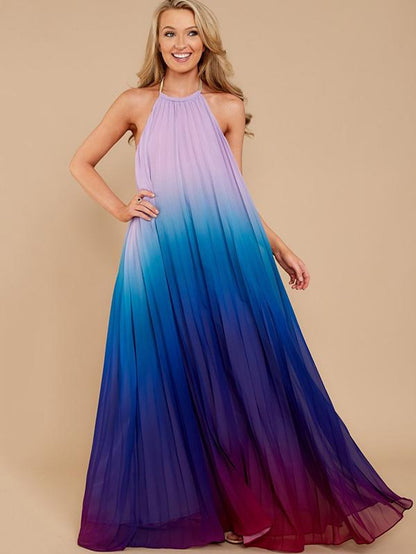 Gardient Backless Ruffled Maxi Dress
