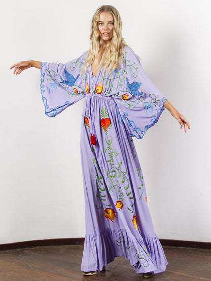 Bohemia Retro Embroidered Falbala Maxi Dress