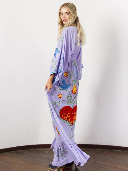 Bohemia Retro Embroidered Falbala Maxi Dress