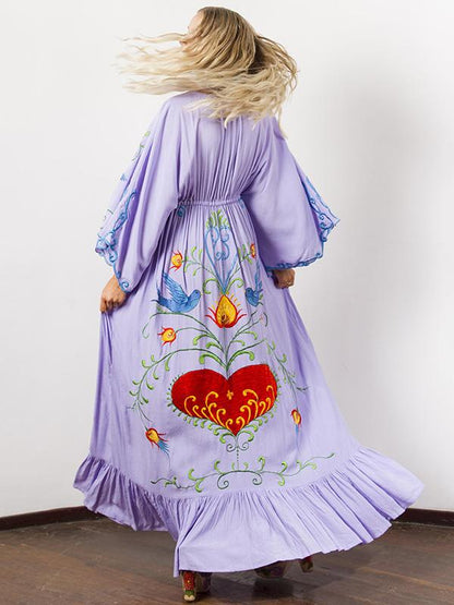 Bohemia Retro Embroidered Falbala Maxi Dress