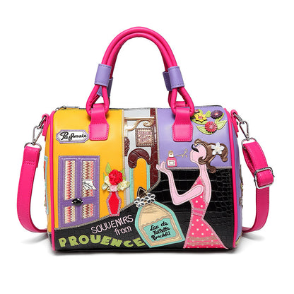 Creative Boston bag cartoon embroidery stitching bucket bag
