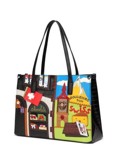 Swiss embroidery creative stitching contrast color crossbody bag