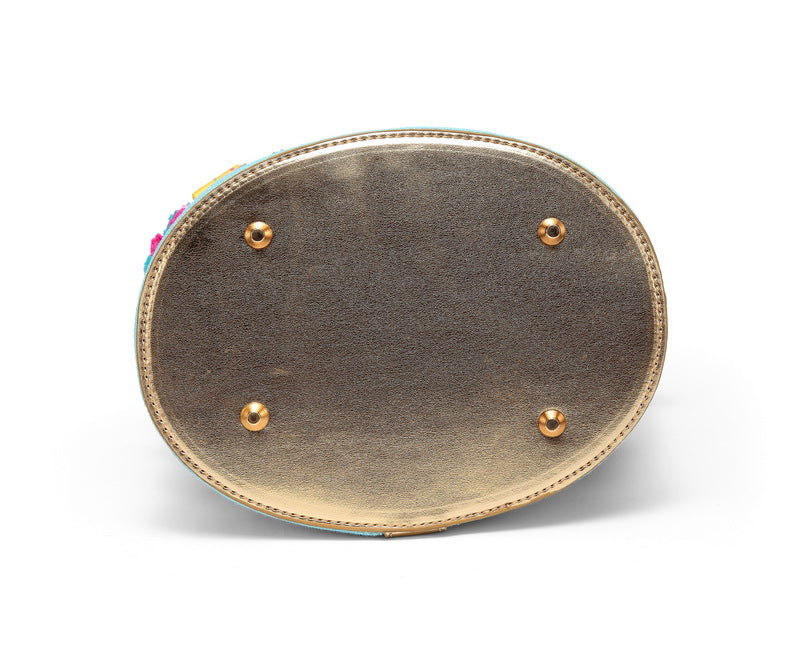 Art canvas bucket bag green casual portable diagonal bag