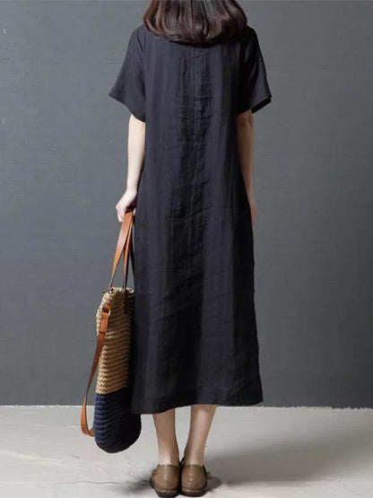 Daily Cotton Long Dress in Black or Green Color