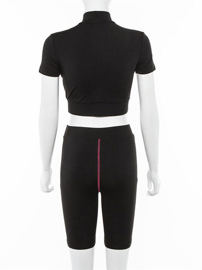 Short Sleeve Wrap Tees And Shorts Sport Suits