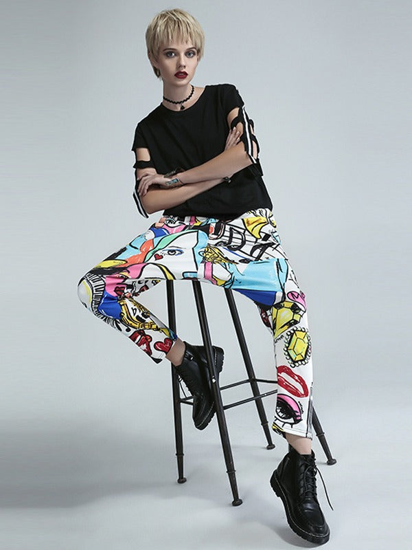 LOOSE COLORFUL PRINTING HAREM PANTS