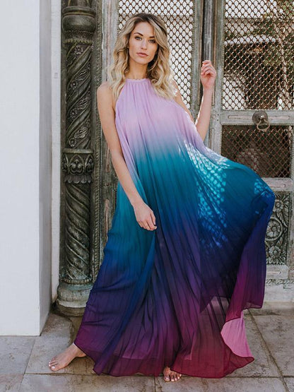 Halterneck Backless Gradient Maxi Dress