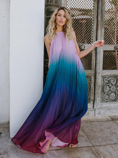 Halterneck Backless Gradient Maxi Dress