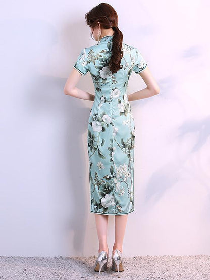 Fresh Flower Printed Cheongsam Dress