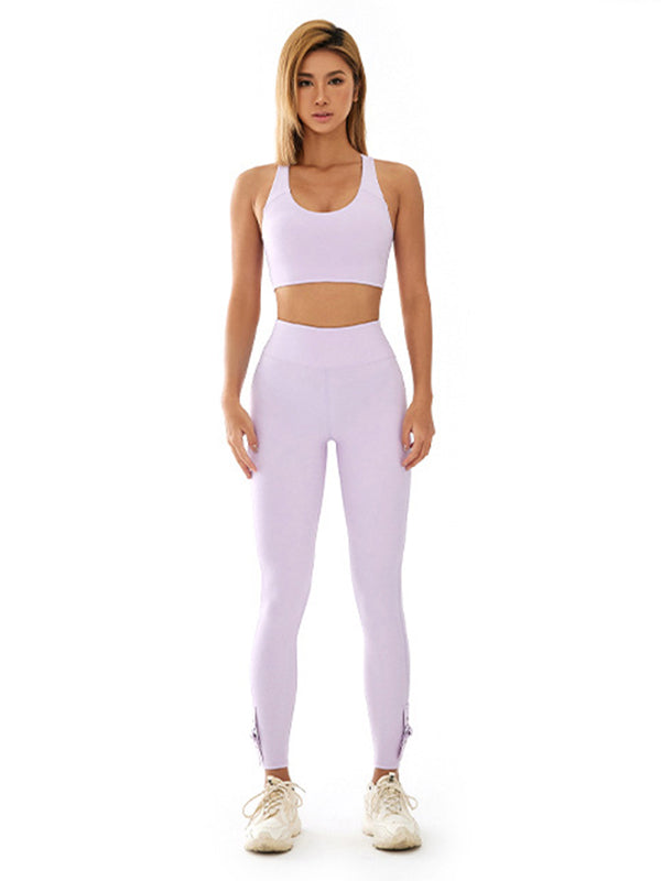 Simple Wrap U-Neck Tanks&Leggings Sports Suits