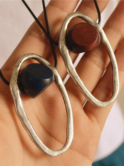 Laced Wooden Silver Combo Necklaces in Ancient Style