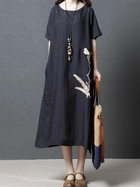 Daily Cotton Long Dress in Black or Green Color