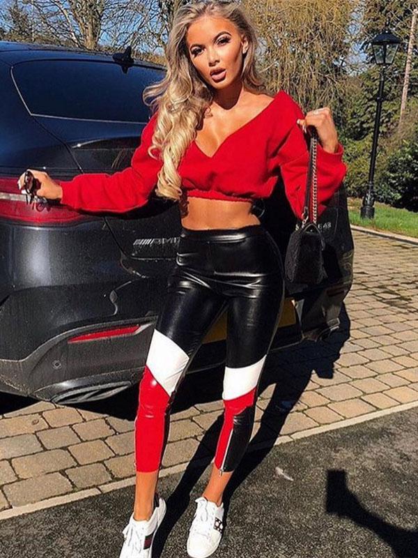 Sports V-Neck Hoodies&Sweatshirt Tops