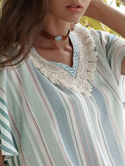 Tasseled Striped Printed Maxi Dress