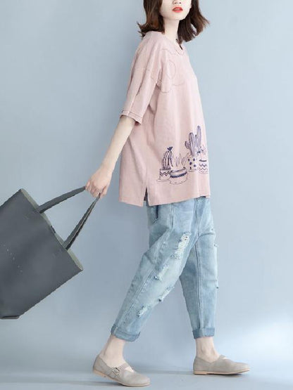 Loose Oversize Printed Plant T-Shirt