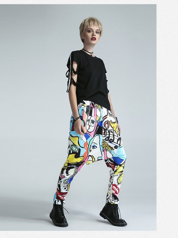 LOOSE COLORFUL PRINTING HAREM PANTS