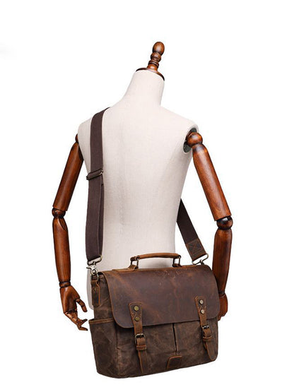 Retro Mad Horse Leather Oil Wax Hand-held Canvas SLR Camera Single Shoulder Bag