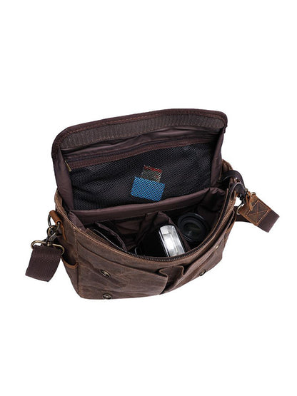 Retro Mad Horse Leather Oil Wax Hand-held Canvas SLR Camera Single Shoulder Bag