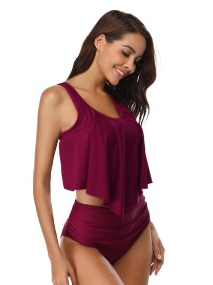 Sexy Solid Ruffle Bikinis Swimwear