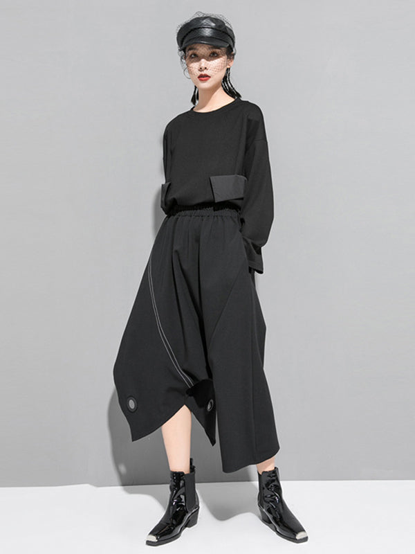 Urban Irregular Solid Color Elasticity Wide Leg Harem Pants