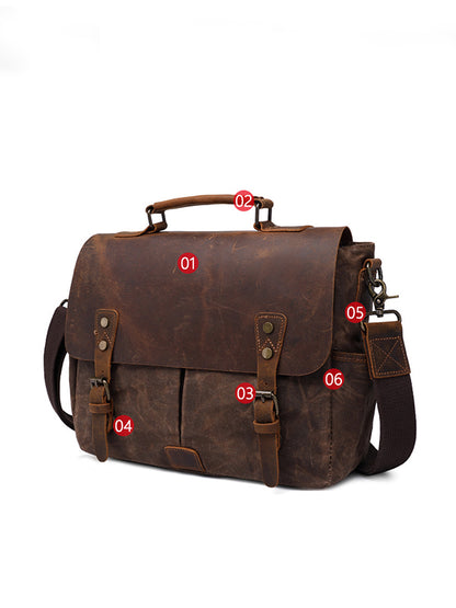 Retro Mad Horse Leather Oil Wax Hand-held Canvas SLR Camera Single Shoulder Bag
