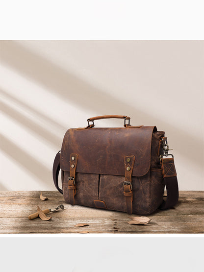 Retro Mad Horse Leather Oil Wax Hand-held Canvas SLR Camera Single Shoulder Bag