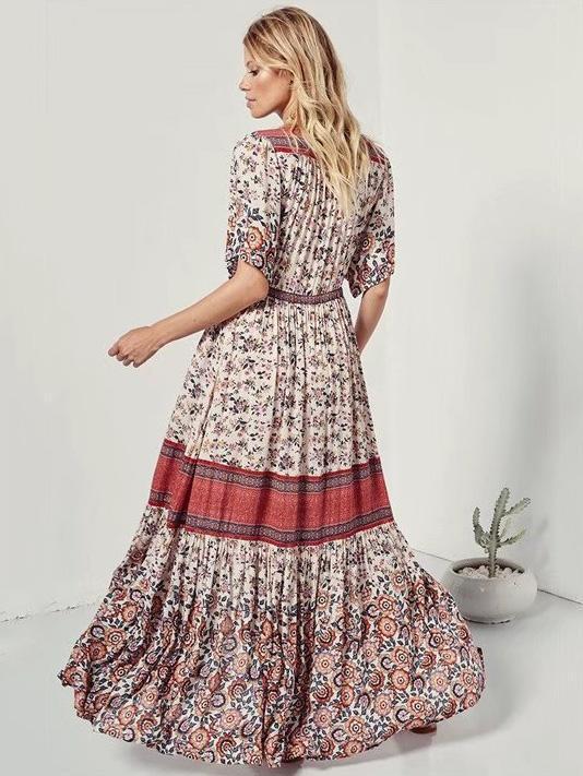 Printed Split-front Bohemia Maxi Dresses