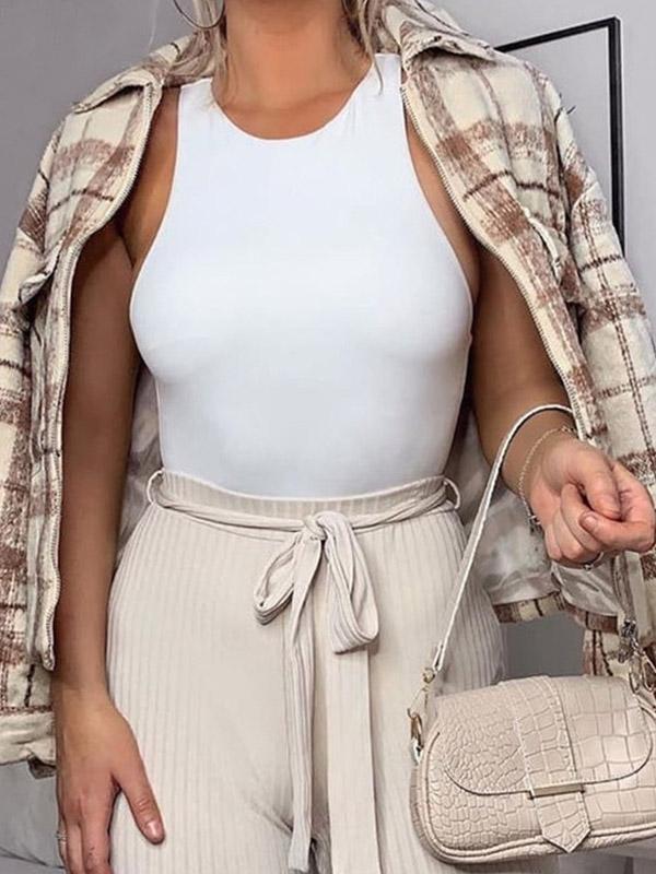 Sexy Solid Color Sleeveless Bodysuits