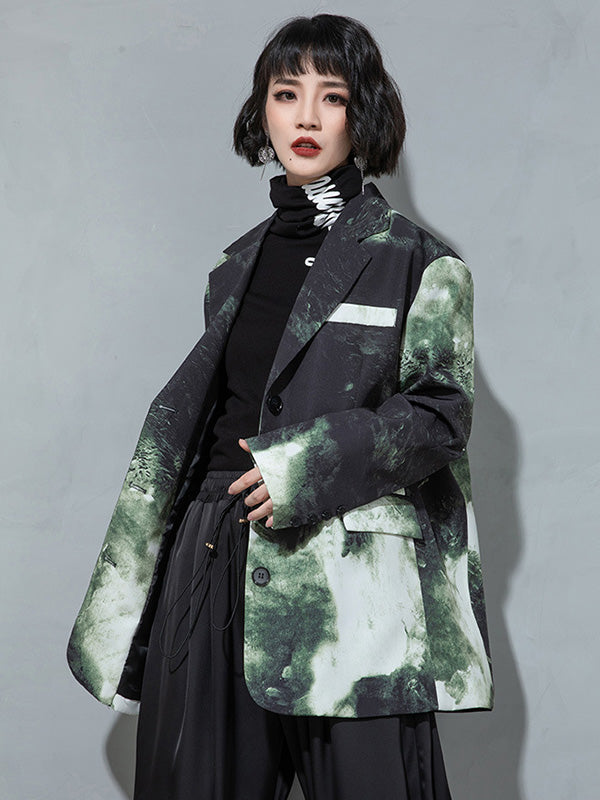 Fashion Tie-Dyed Notched Collar Long Sleeves Blazer
