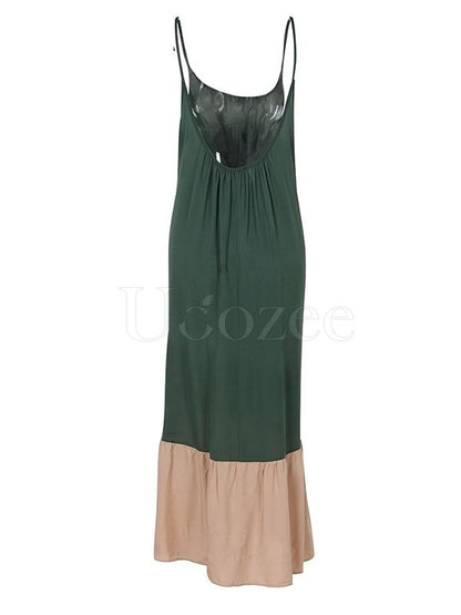 Stitching Color Backless Midi Dress