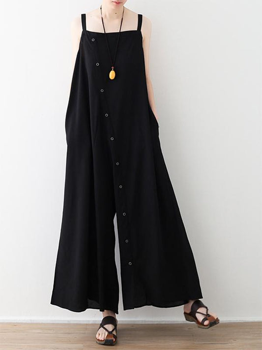 Thin Black Sleeveless Split-joint Wide Leg Jumpsuits