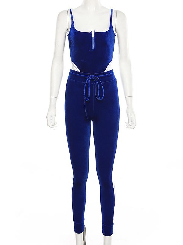 Drawstring Velvet Bodysuits&Pants Sports Suits