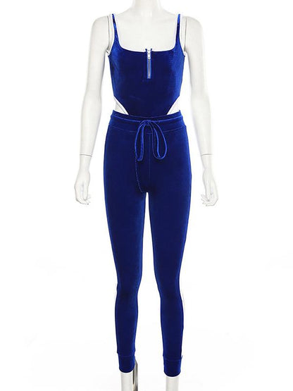 Drawstring Velvet Bodysuits&Pants Sports Suits
