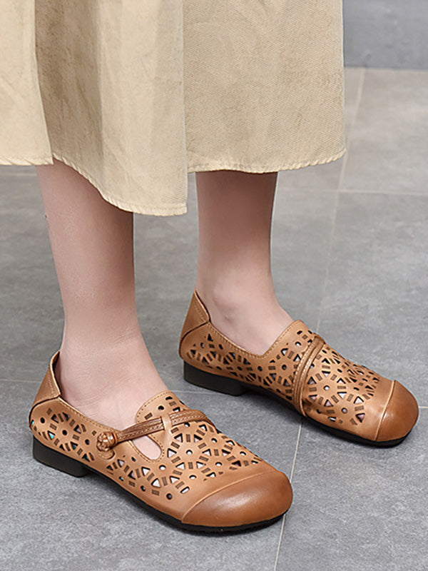 Leisure Fashionflat Hollow Flat Heel Leather Shoes