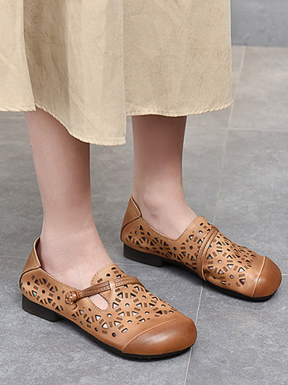Leisure Fashionflat Hollow Flat Heel Leather Shoes