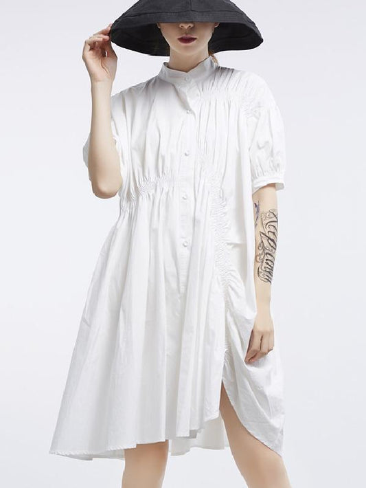 Asymmetric Lantern Short Sleeves Dress