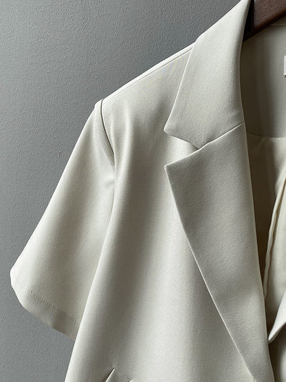 Urban Solid Color Notched Collar Short Sleeves Blazer