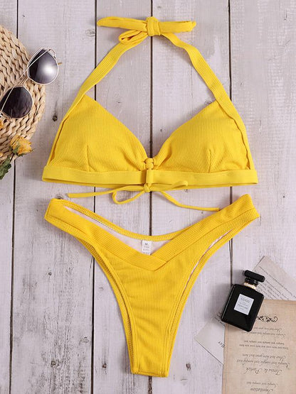 Lace Up Ribbed Bikini Set