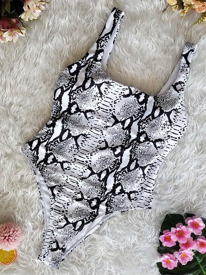 Snakeskin&Leopard Printed One-piece Swimwear